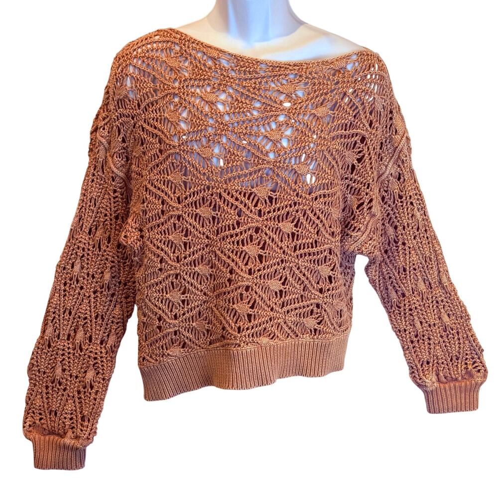 Free People Asymmetrical Openwork Boatneck Sweater in Mauve Size XS